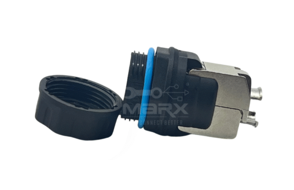 Marx - Made Of Nylon PA66 - M23 Water Proof Tube - Built In - RJ45 Cat - 6A Keystone Jack - Blue Ring - Only For Panel Wall Mount Use