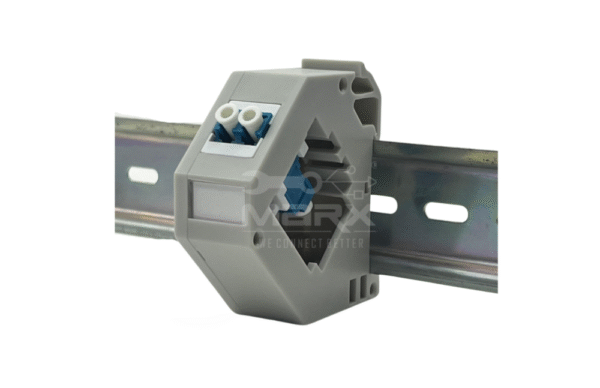 3-6-1-1.png Din Rail Mount Box 35mm With Short Wing LC Coupler - Single Mode - Duplex - Blue