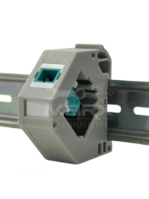 3-7-1-1.png Din Rail Mount Box 35mm With Short Wing LC Coupler - OM3 Mode - Duplex - Aqua Blue