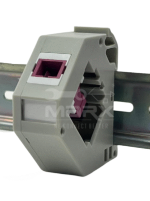 3-8-1-1.png Din Rail Mount Box 35mm With Short Wing LC Coupler - OM4 Mode - Duplex - Purple
