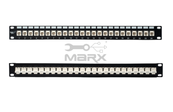 ME-C3L-24P-2.png 24Port Cat - 3 Loaded Patch Panel - 90°