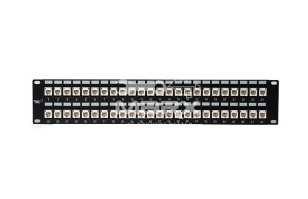 ME-C3L-48P-2U-2.png 2U - 48Port Cat - 3 loaded Patch Panel - 90°