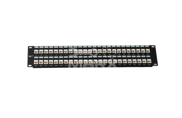 ME-C5EL-48P-2U-1.png 2U - 48Port Cat - 5e loaded Patch Panel - 180°