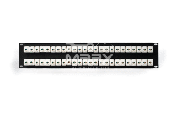 ME-C6ALU-48P-2U-1.png 2U - 48Port Cat - 6a - UTP loaded Patch Panel - 180°