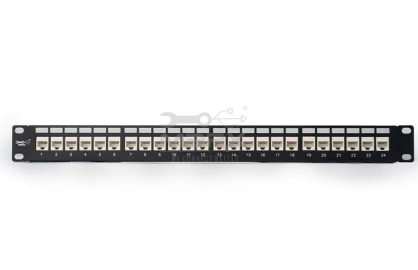 ME-C7LF-24PCM-2-1.jpg 24Port Cat - 7 - STP Loaded Patch Panel - 180° with Cable Manager
