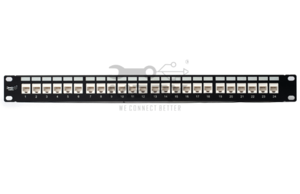 Untitled-design-4-1.png 24Port Cat - 5e Loaded Patch Panel - 180° with Cable Manager